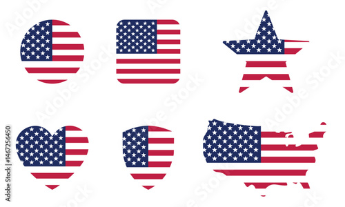 USA flag symbols set, United states of America national flag icons vector template