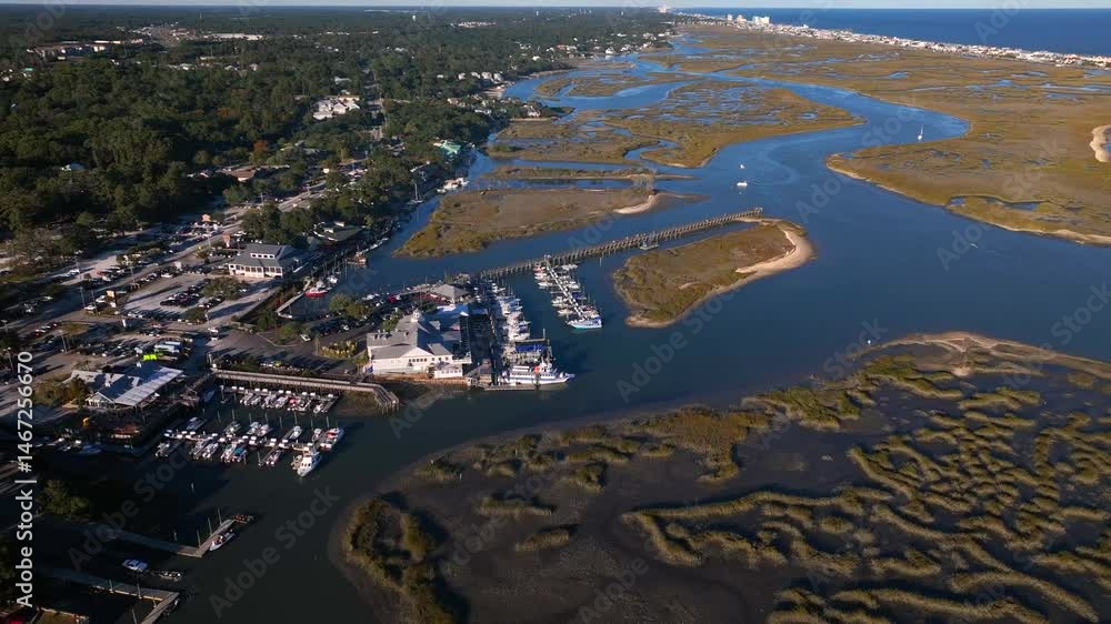 Murrells Inlet, South Carolina famous for fresh seafood and marina used for deep sea fishing is popular tourist destination to experience low country coastal living Murrells Inlet, South Carolina famous for fresh seafood and marina used for deep sea fishing is popular tourist destination to experience low country coastal living