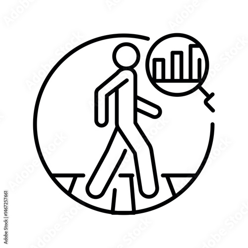 analysis pedestrian traffic black line icon.