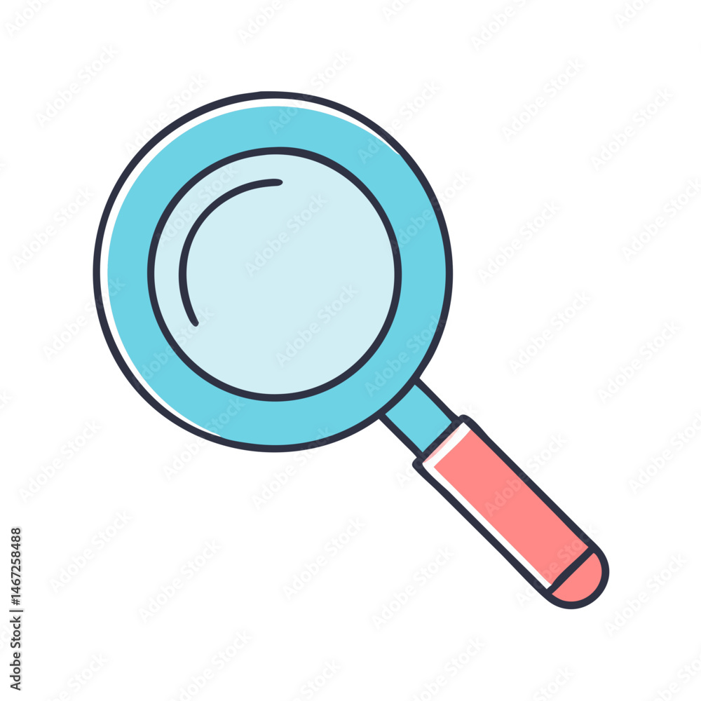 Vector illustration of a blue and pink magnifying glass for search find and zoom in concept design Vector illustration of a blue and pink magnifying glass for search find and zoom in concept design