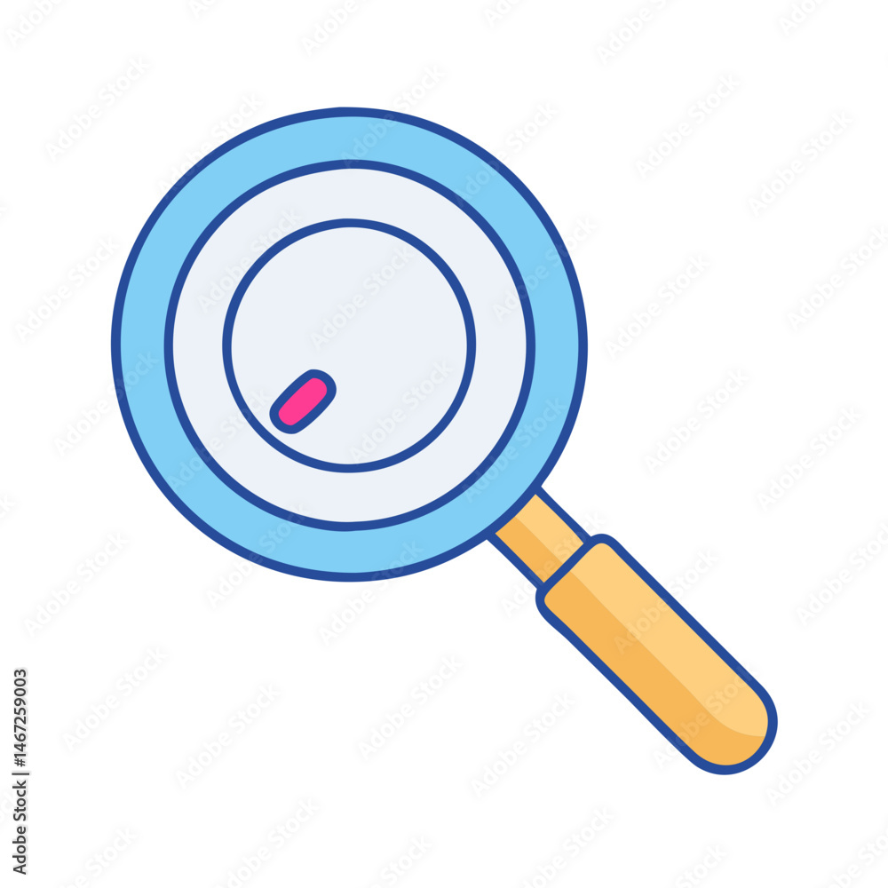Illustration of a magnifying glass for search and investigation with a small object inside Illustration of a magnifying glass for search and investigation with a small object inside