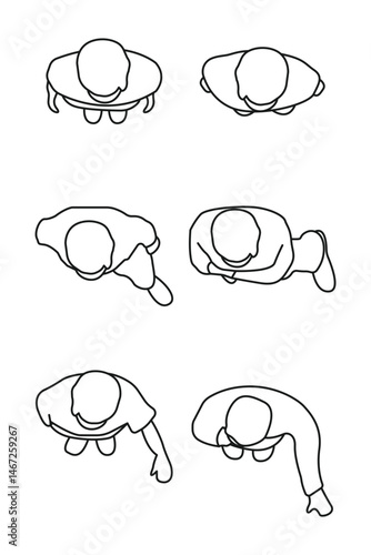 Set with people outlines isolated on white background. Man standing. Top view. Vector illustration.