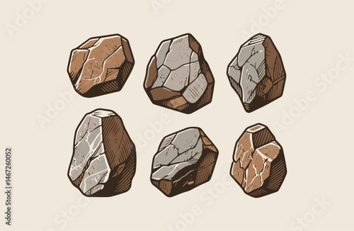 Set of stone engraving style logo design illustration