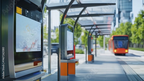 Modern City Transit Hub with Digital Information Displays