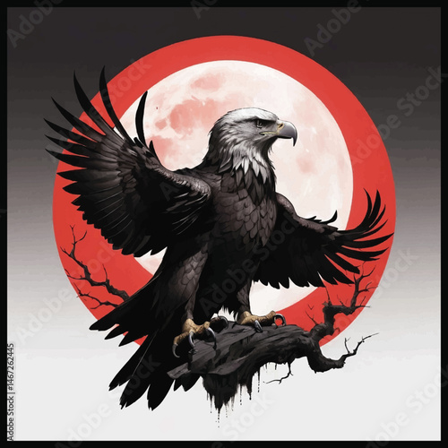 Crimson Moon Sentinel: A Gothic Eagle in Ink and Shadow, T-shirt Vector Design