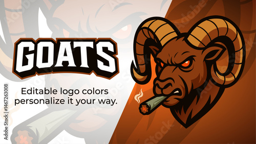 GOAT Mascot Smoking – Funny Ram Logo Vector for Streetwear, Cannabis Culture and Urban Branding