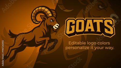 Running Goat Mascot Logo – Full Body Ram Vector in Motion – Editable Design for Esports Teams and Sports Branding