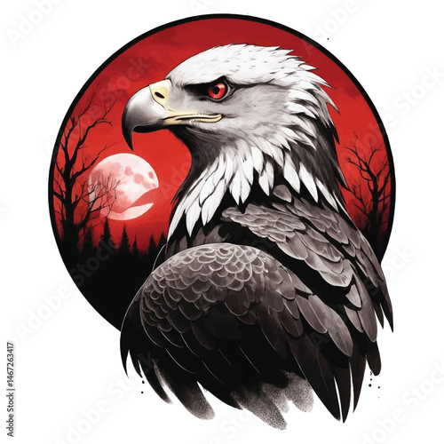 Crimson Moon Sentinel: A Gothic Eagle in Ink and Shadow, T-shirt Vector Design