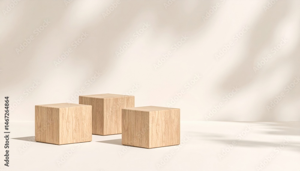 Obraz premium Minimalist wooden blocks arrangement studio setting decorative content neutral background close-up perspective modern aesthetic