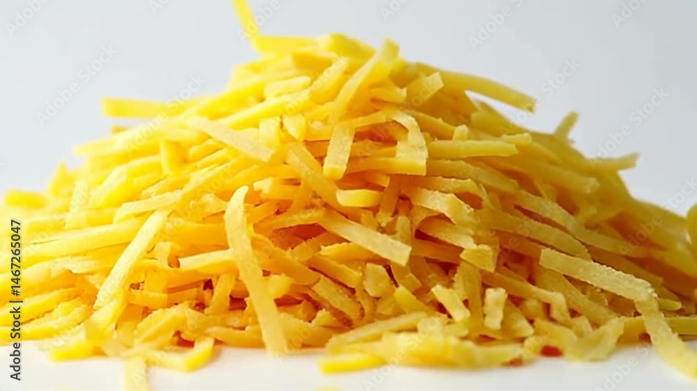 Pile of Yellow Shredded Cheddar Cheese Isolated on White Background Perfect for Culinary Projects Still Shot Pile of Yellow Shredded Cheddar Cheese Isolated on White Background Perfect for Culinary Projects Still Shot