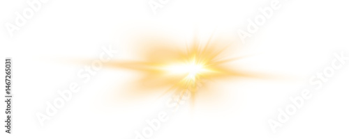 Golden sunburst light flare PNG with radiant rays