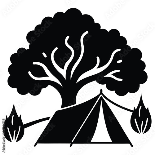Camping Under the Shade of a Mighty Tree A Silhouette Illustration