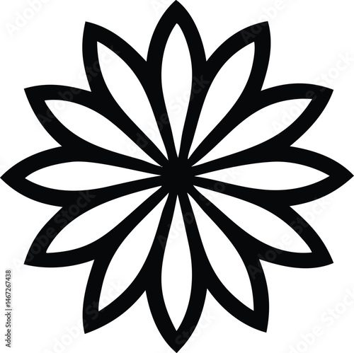 Black and white flower vector illustration design featuring an abstract floral ornament with nature-inspired, decorative petals