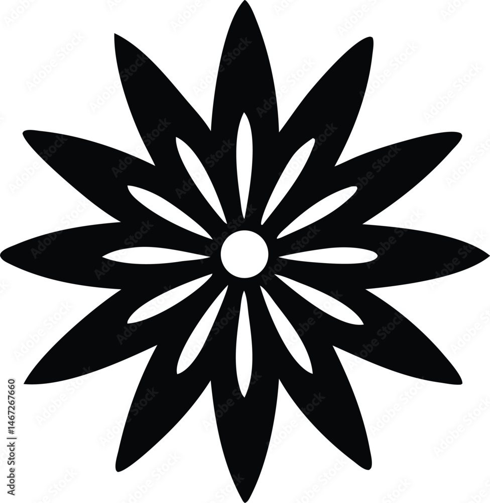 A black and white vector illustration showcases a floral design, a simple yet elegant botanical element A black and white vector illustration showcases a floral design, a simple yet elegant botanical element