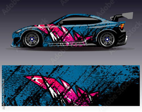 Car wrap design vector. Graphic abstract stripe racing background designs for vehicle, rally, race, adventure and car racing livery photo