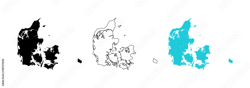 Fototapeta premium denmark map vector set on white background. Map in various style outline, black, and blue