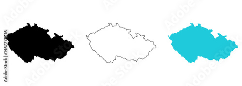 czech map vector set on white background. Map in various style outline, black, and blue
