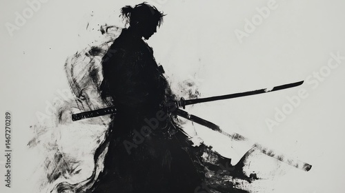 Minimalist Ink Painting of a Samurai with Katana Standard Samurai Portrait