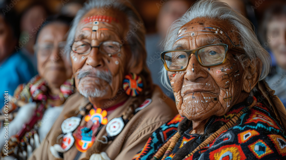 Indigenous Elders in Traditional Ceremonial Attire Indigenous Elders in Traditional Ceremonial Attire