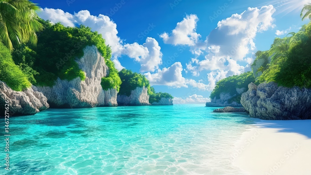 Tropical Beach with Clear Water and Blue Sky Tropical Beach with Clear Water and Blue Sky