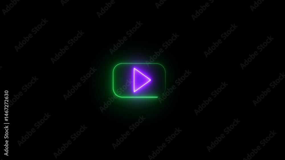 neon shine play button sign with neon circle animation. Neon glowing play button icon neon shine play button sign with neon circle animation. Neon glowing play button icon