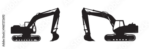Excavator black silhouette icon set vector illustration on a white background