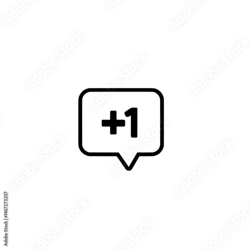Speech bubble with plus one symbol representing social media engagement, digital interaction, and positive user feedback