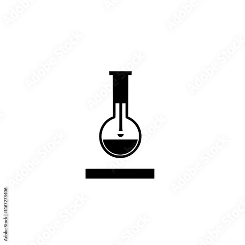 Simple flat-bottomed laboratory flask icon symbolizing fluid testing, chemistry, and science experiments