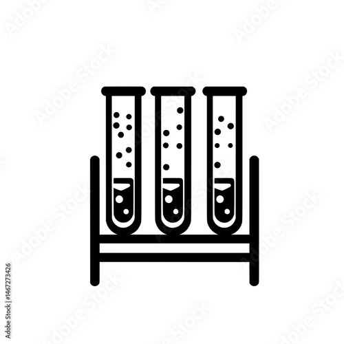 Icon of three laboratory test tubes in a stand representing chemical science, experimentation, and laboratory research