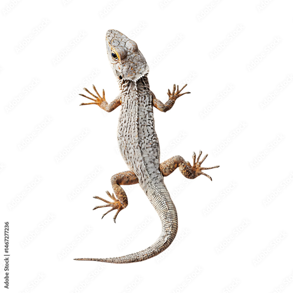 Fototapeta premium Closeup of a Small Desert Lizard on White Background against transparent background