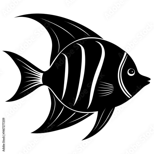Isolated Angelfish Fish Vector Silhouette on Clear Transparent Background