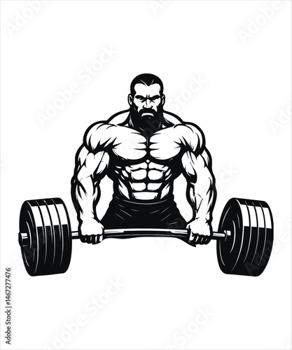 Powerful Bodybuilder Lifting a Barbell, Vector Illustration