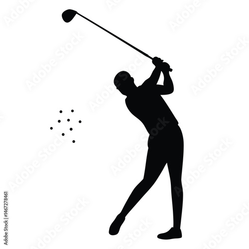 Golf Swing Silhouette Powerful Stance, Dynamic Action