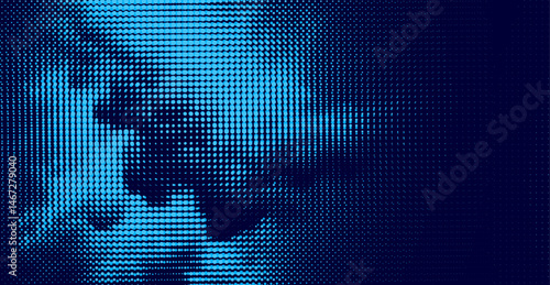 Abstract blue halftone dot pattern – digital waveform and particle mesh concept, halftone smoke cloud texture, abstract digital waveform and particle mesh design.