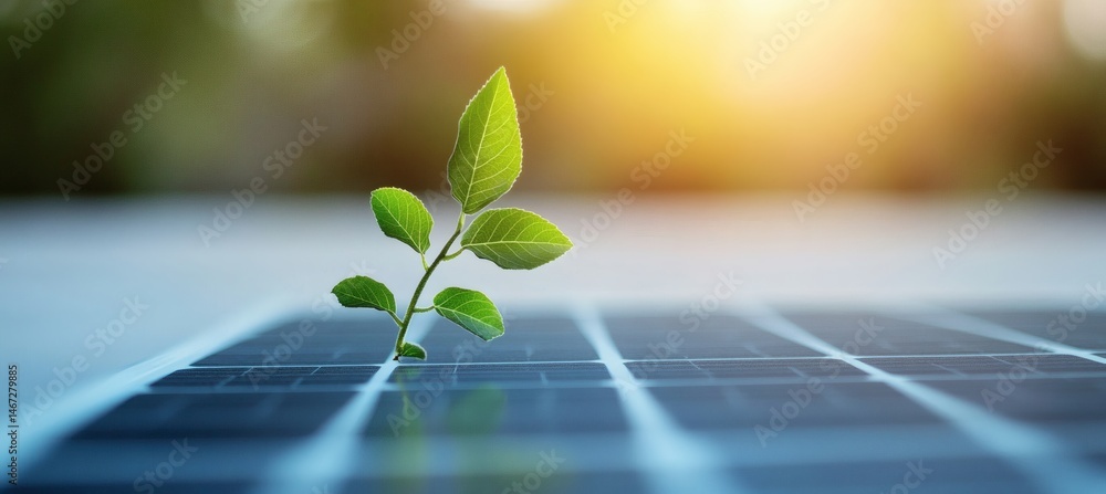 Sprout on solar panel representing eco-friendly power, renewable resources, and the future of sustainable environmental technology