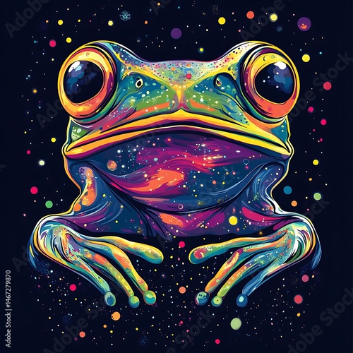 Cosmic Frog, Night Sky, Psychedelic Art, T-Shirt Design