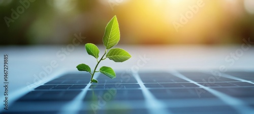 Obraz na płótnie Sprout on solar panel representing eco-friendly power, renewable resources, and the future of sustainable environmental technology
w salonie