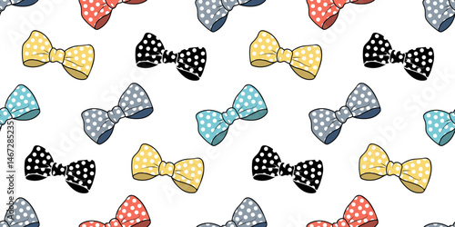 Seamless pattern of cute colorful polka dot bows. Bow tie background. Illustration for fabric, wrapping paper, textile design