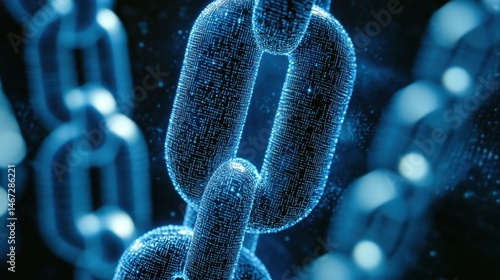 Digital interconnected chain with glowing particles symbolizing secure blockchain network representing future financial digital transformation