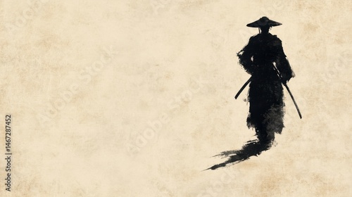 Minimalist Ink Painting of a Samurai with Katana