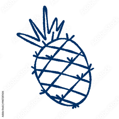 Hand-drawn pineapple doodle. Cute tropical fruit sketch in cartoon style. Summer exotic food illustration for stickers, packaging, textile, kitchen decor, organic and healthy lifestyle design.