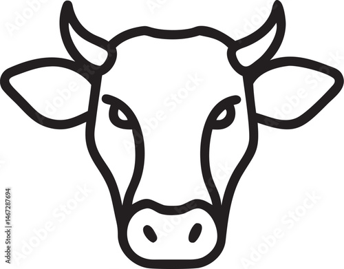 Cow vector illustration on white background, silhouette, line art, outline, icon black and white