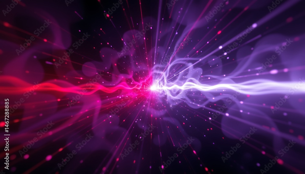 Obraz premium high contrast abstract energy lights â€“ intense streaks of red and white piercing through a dark purple fog.
