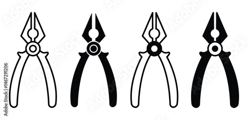 Pliers Tools Assortment Featuring Black and White Vector Designs for Professional Usage