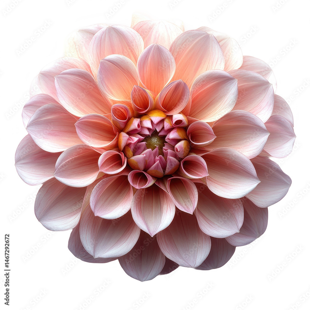 Beautiful peach dahlia flower blossom close up macro floral photography on transparent background Beautiful peach dahlia flower blossom close up macro floral photography on transparent background