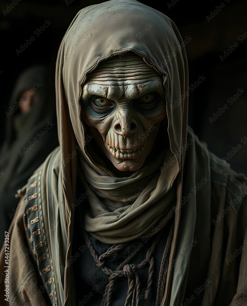 Hooded Figure with Dark Portrait. Hooded Figure with Dark Portrait.