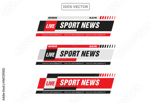Set of lower third bar templates for breaking news, sports news .banner vector
