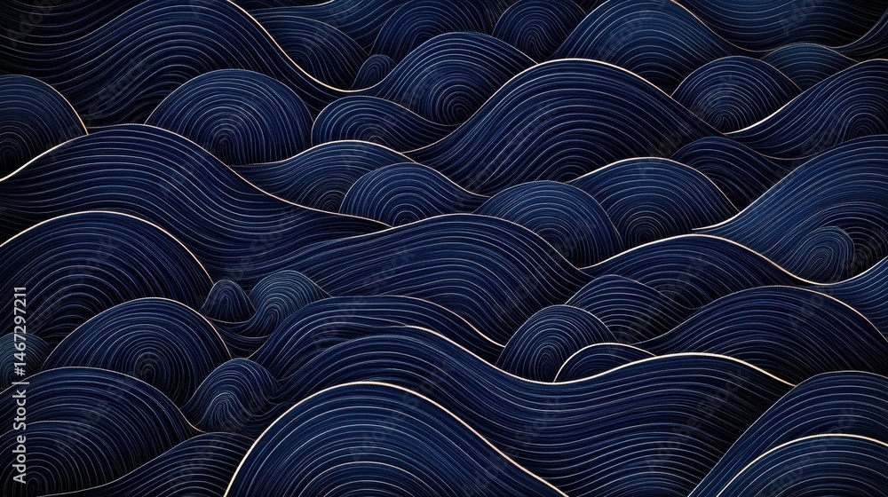Fototapeta premium Minimalist Japanese Wave Pattern in Deep Indigo