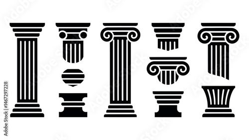 Ancient Greek Roman Column Capital Architecture Icon Set