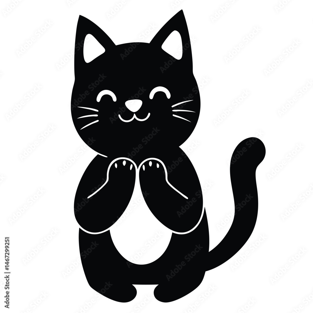 Fototapeta premium Adorable Happy Black Cat Illustration Cute Kitten Clipart